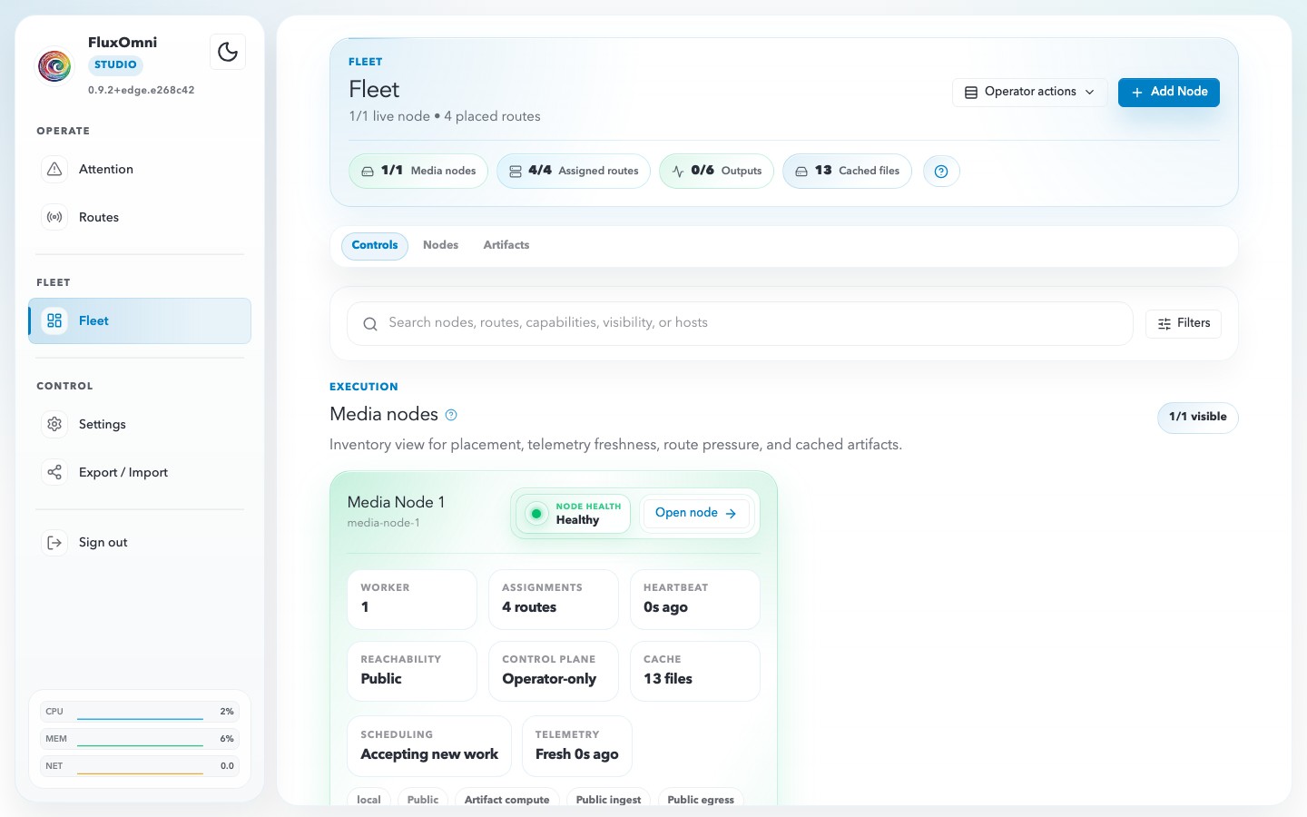 Fleet monitoring with media node health and assignments